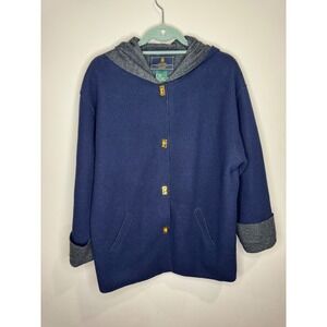 Lauren Ralph Lauren VTG Navy Wool Blend Hooded Jacket Gold Toggle Sz LP